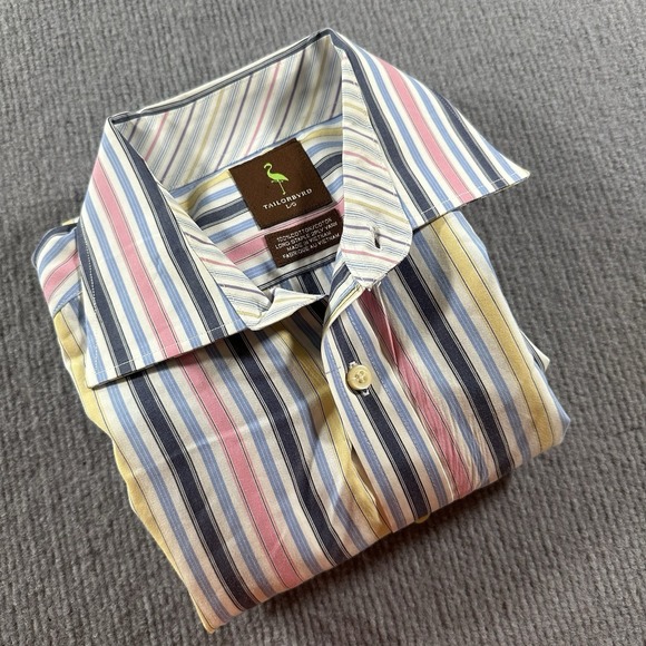 Tailorbyrd Shirt Large Pink Multi Stripe Check Button Up Long Sleeve Mens - Picture 8 of 8